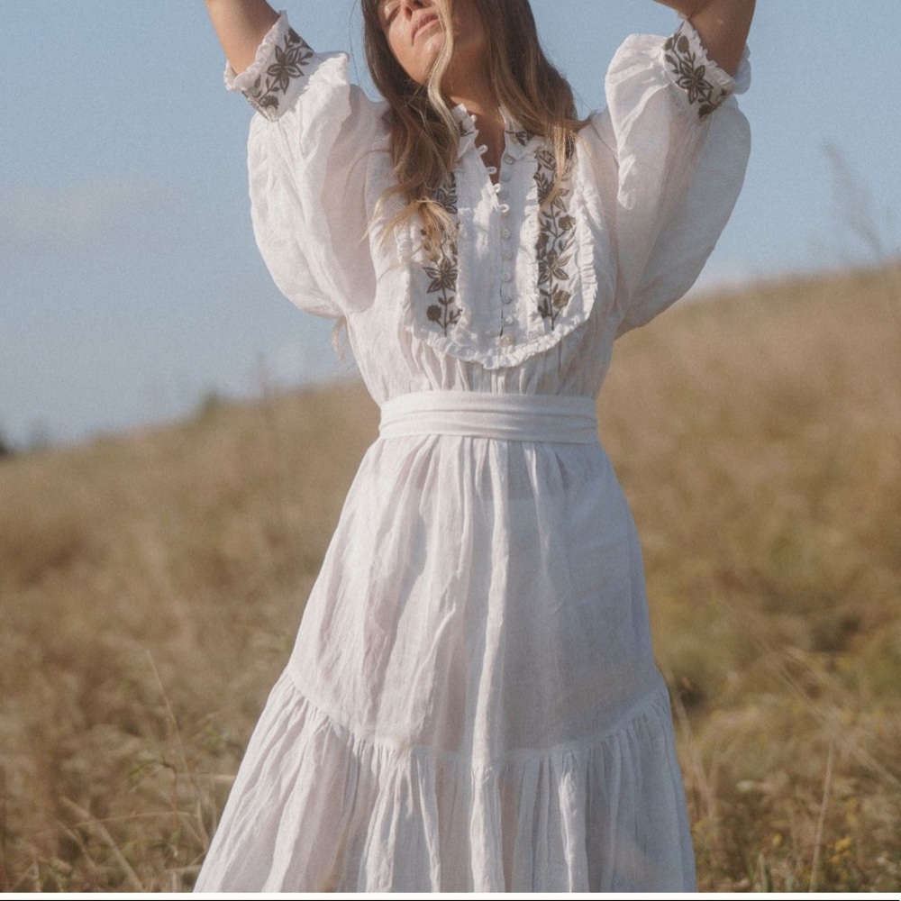 Kinga Csilla Linen Kahlo Dress, all white, AUS 8